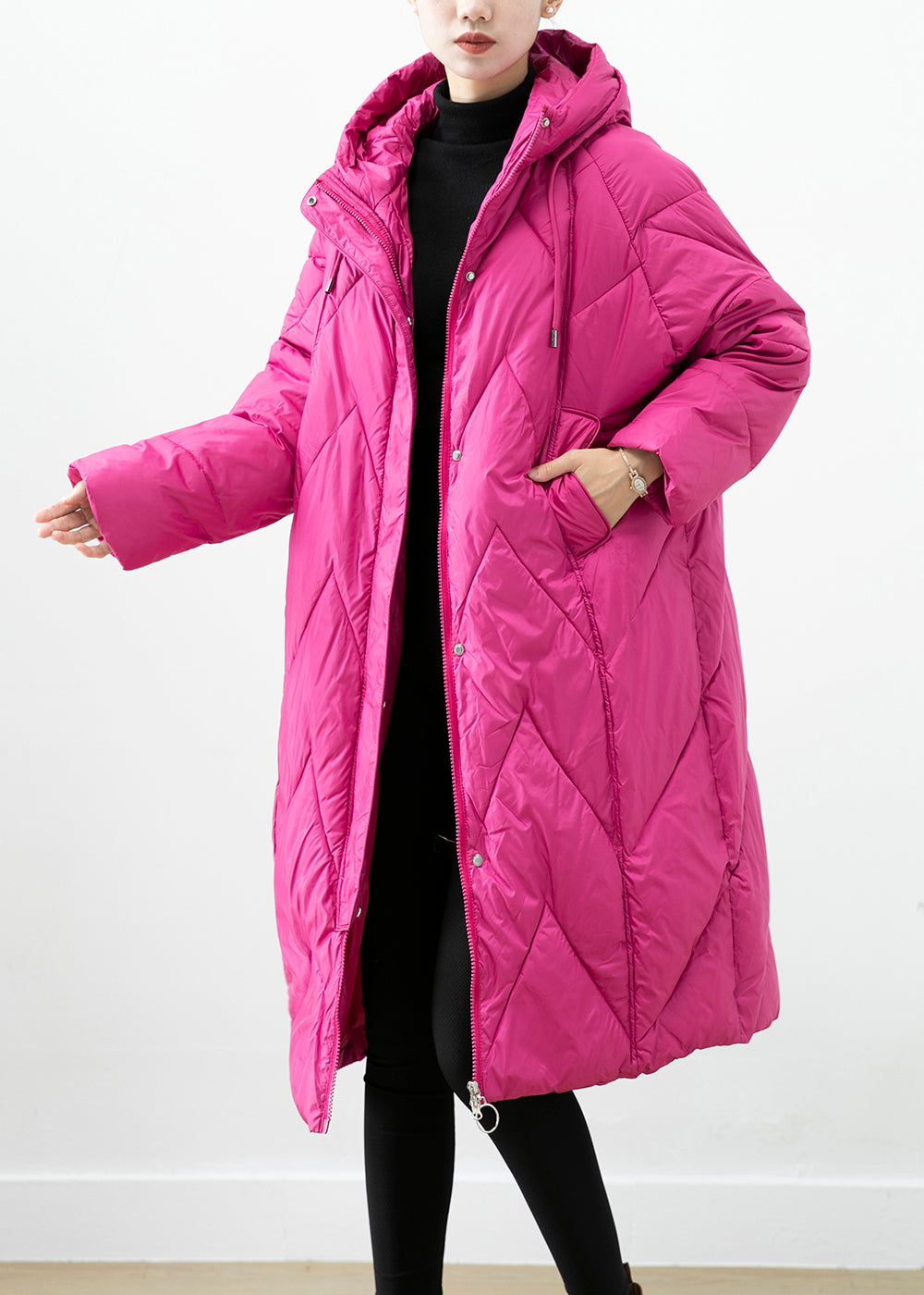 Rose Thick Cotton Filled Puffer Jacket Hooded Pockets Winter Ada Fashion