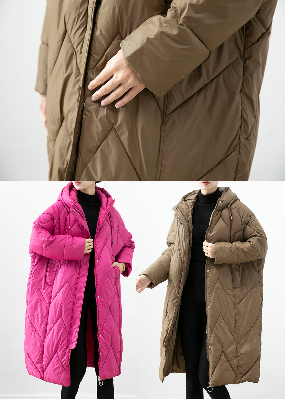 Rose Thick Cotton Filled Puffer Jacket Hooded Pockets Winter Ada Fashion