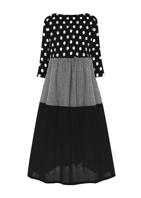 Round Neck Polka Dot long Sleeve Dress Black 2022 LC0040 - fabuloryshop