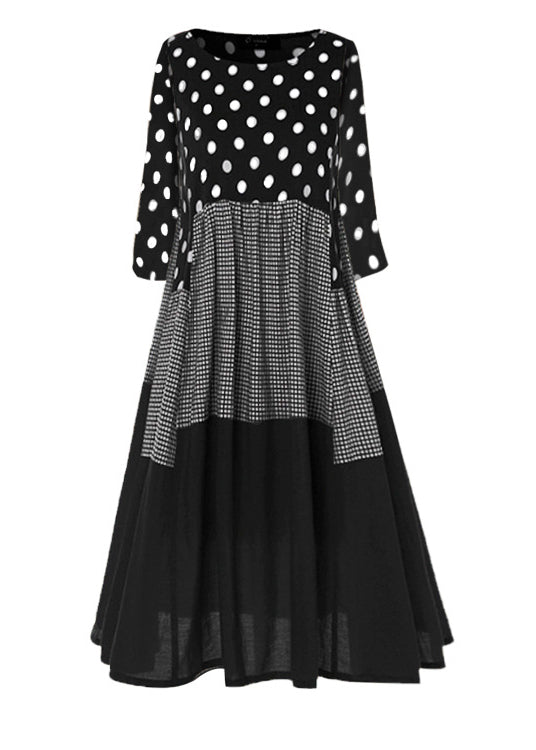 Round Neck Polka Dot long Sleeve Dress Black 2022 LC0040 - fabuloryshop