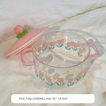 Fresh Tulip Double Ear Glass Noodle Bowl LY4193 - fabuloryshop