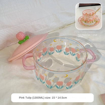 Fresh Tulip Double Ear Glass Noodle Bowl LY4193 - fabuloryshop