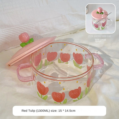 Fresh Tulip Double Ear Glass Noodle Bowl LY4193 - fabuloryshop