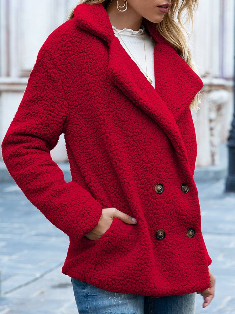 Women Casual Long Sleeve Shawl Collar Basic Fleece Teddy Bear Jacket Coat  QL92 - fabuloryshop