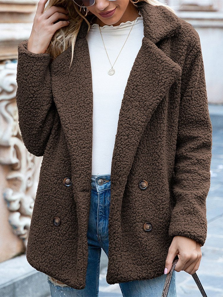 Women Casual Long Sleeve Shawl Collar Basic Fleece Teddy Bear Jacket Coat  QL92 - fabuloryshop