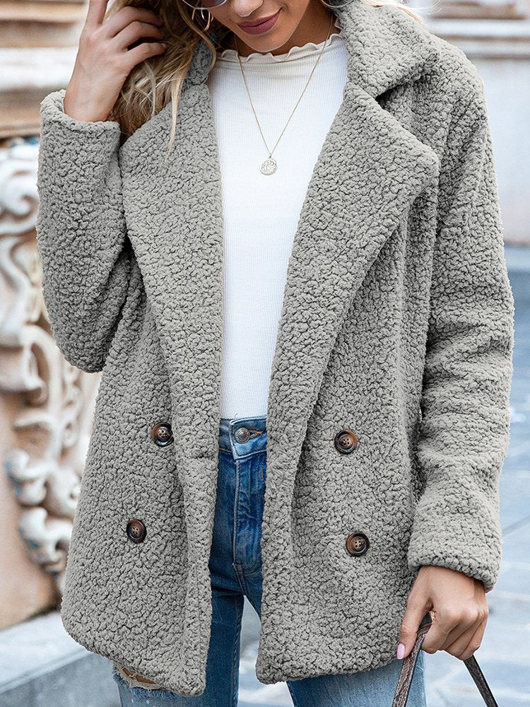 Women Casual Long Sleeve Shawl Collar Basic Fleece Teddy Bear Jacket Coat  QL92 - fabuloryshop