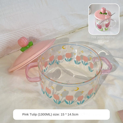 Fresh Tulip Double Ear Glass Noodle Bowl LY4193 - fabuloryshop