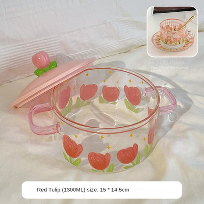 Fresh Tulip Double Ear Glass Noodle Bowl LY4193 - fabuloryshop