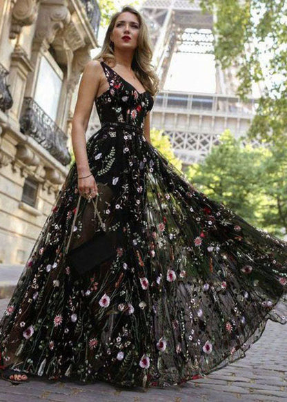 Sexy Black Embroideried Patchwork Chiffon Dress Summer LY1920 - fabuloryshop