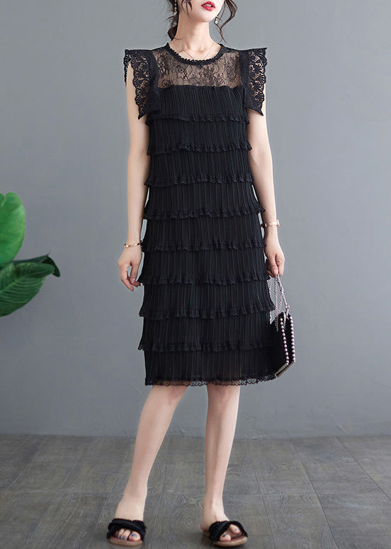 Sexy Black O-Neck Tulle Patchwork Vacation Long Layered Dresses Summer LY0662 - fabuloryshop