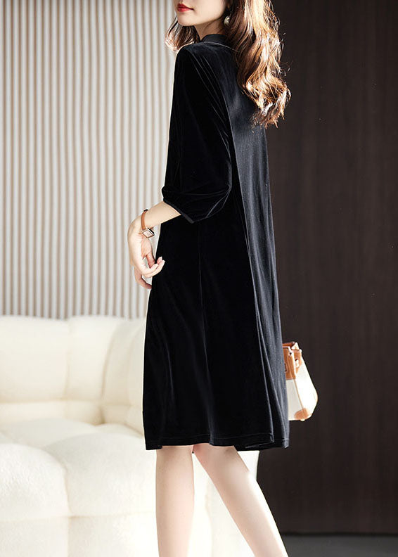 Sexy Black Peter Pan Collar Button Holiday Maxi Dress Fall Ada Fashion