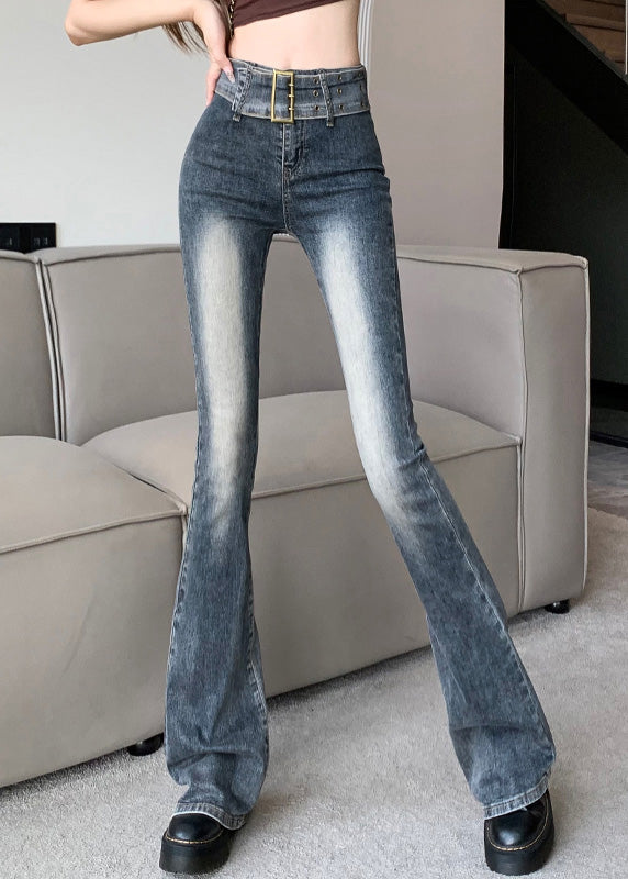 Sexy Navy Patchwork Sashes Flared Jeans Summer TY1010