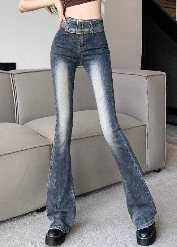 Sexy Navy Patchwork Sashes Flared Jeans Summer TY1010 - fabuloryshop