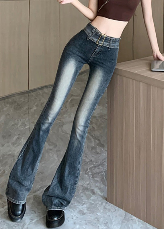 Sexy Navy Patchwork Sashes Flared Jeans Summer TY1010