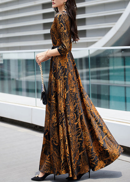 Sexy Orange Print Sashes Long Traveling Dress Spring LY1705 - fabuloryshop