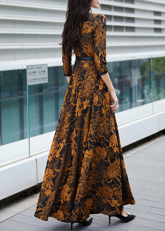 Sexy Orange Print Sashes Long Traveling Dress Spring LY1705 - fabuloryshop