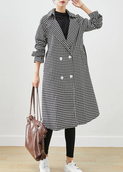 Silm Fit Black Plaid Double Breast Cotton Trench Fall ML2452