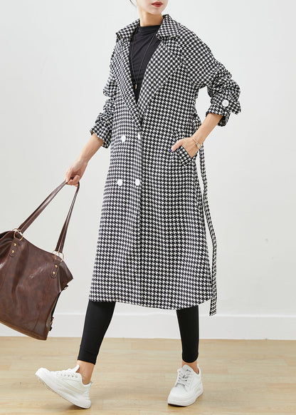 Silm Fit Black Plaid Double Breast Cotton Trench Fall ML2452