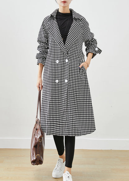 Silm Fit Black Plaid Double Breast Cotton Trench Fall ML2452