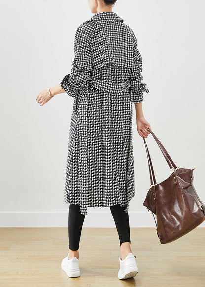 Silm Fit Black Plaid Double Breast Cotton Trench Fall ML2452