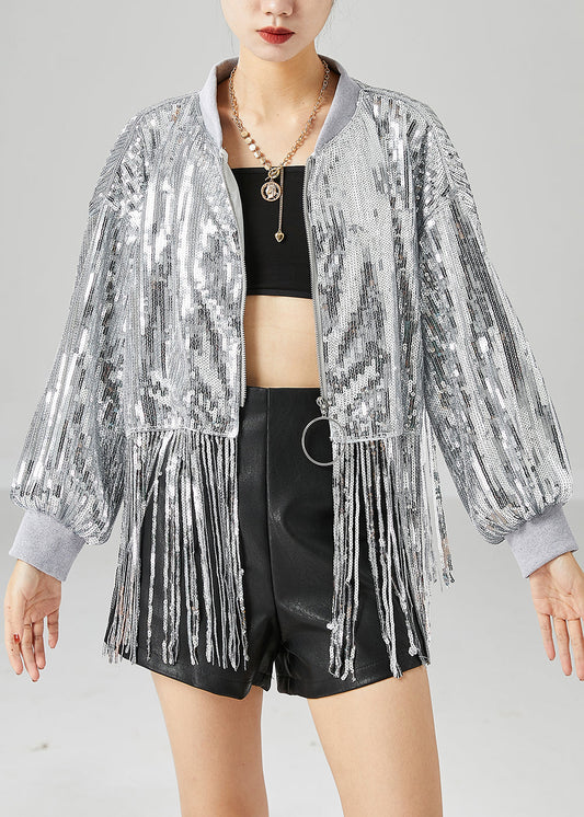 Silver Sequins Patchwork Coats Oversized Tasseled Summer LY6786 - fabuloryshop