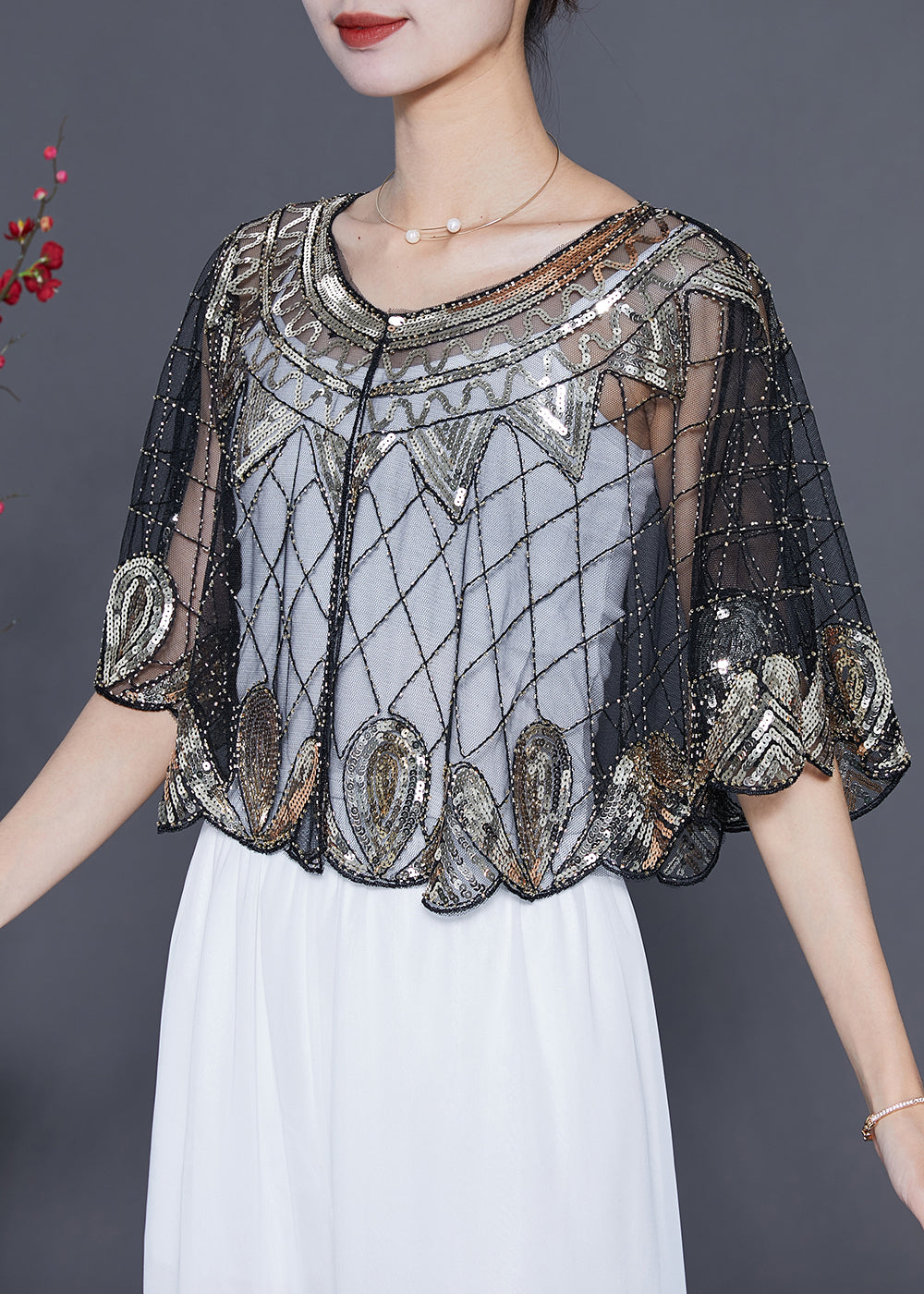 Silvery Sequins Loose Tulle Smock Embroideried Summer LY5579 - fabuloryshop