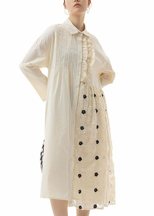 Simple Apricot Embroideried Patchwork Cotton Shirts Dresses Spring LY1149 - fabuloryshop