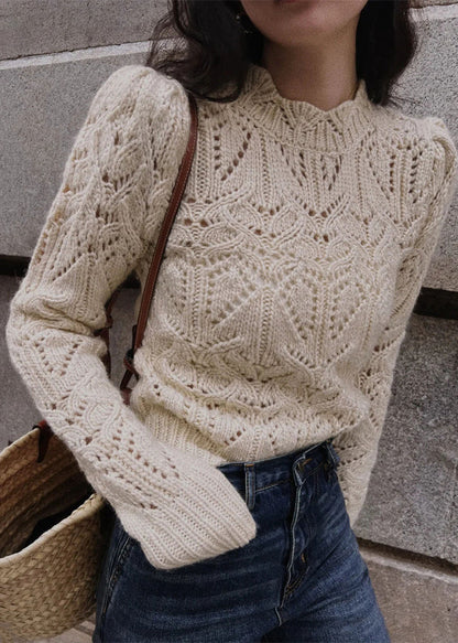 Apricot Hollow Out Patchwork Knit Sweaters