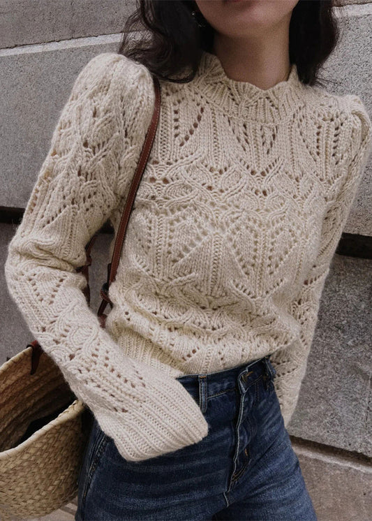 Apricot Hollow Out Patchwork Knit Sweaters