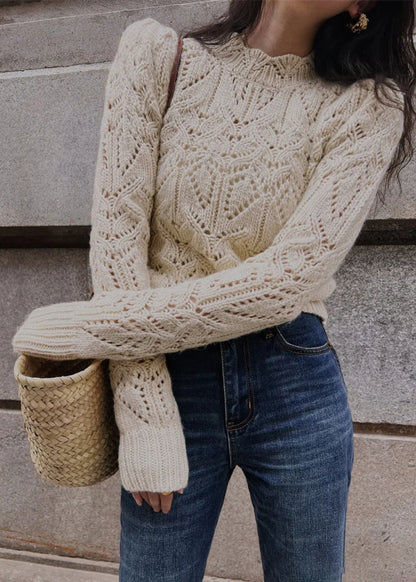 Apricot Hollow Out Patchwork Knit Sweaters