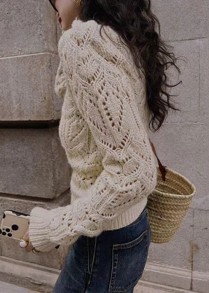 Apricot Hollow Out Patchwork Knit Sweaters