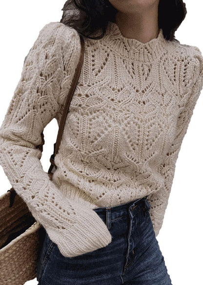 Apricot Hollow Out Patchwork Knit Sweaters