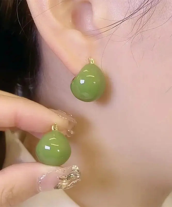 Simple Avocado Green Overgild Hoop Earrings Ada Fashion