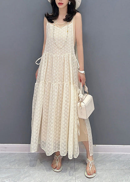 Simple Beige O-Neck Print Patchwork Chiffon Maxi Dresses Summer LY4364 - fabuloryshop