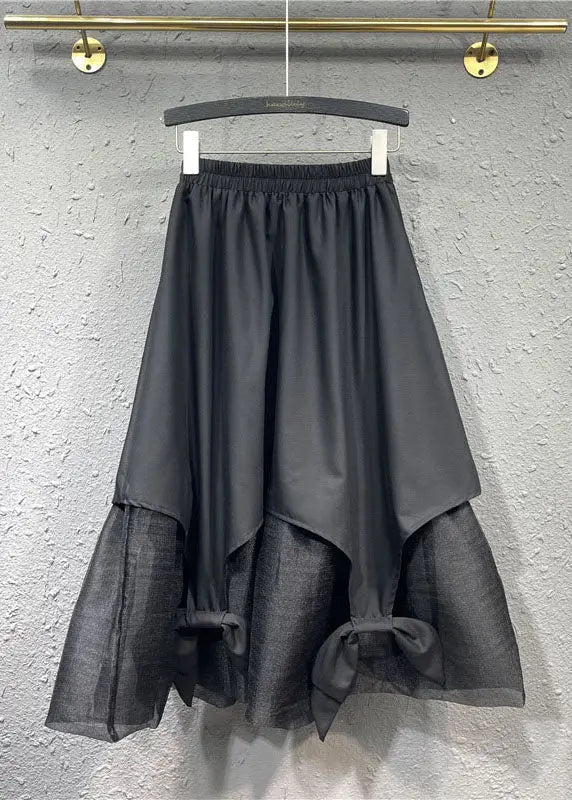 Simple Black Asymmetrical Tulle Patchwork Maxi Skirt Fall Ada Fashion