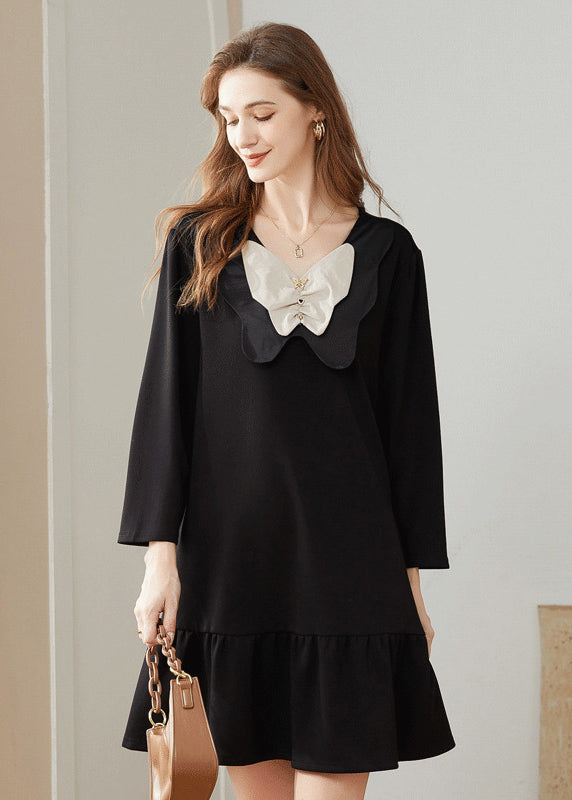 Simple Black Bow Original Design Cotton A Line Dress Spring LY0281 - fabuloryshop