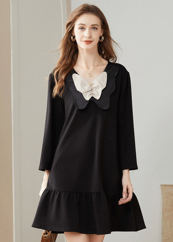 Simple Black Bow Original Design Cotton A Line Dress Spring LY0281 - fabuloryshop