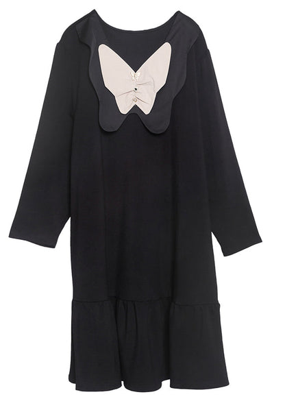 Simple Black Bow Original Design Cotton A Line Dress Spring LY0281 - fabuloryshop