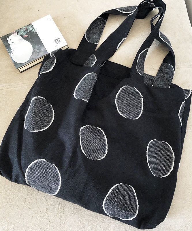 Simple Black Dot Embroideried Jacquard Linen Satchel Handbag LY1753