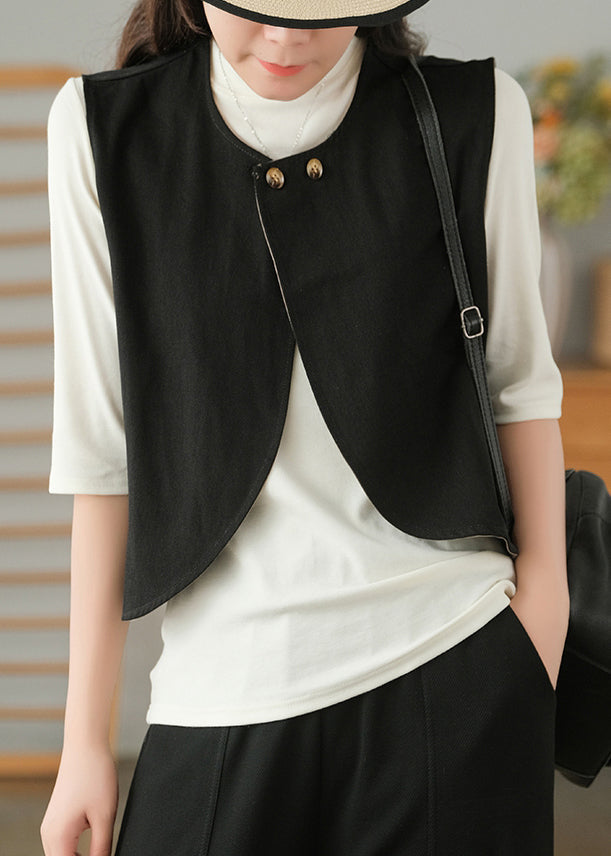 Simple Black O-Neck Button Waistcoat Sleeveless Ada Fashion