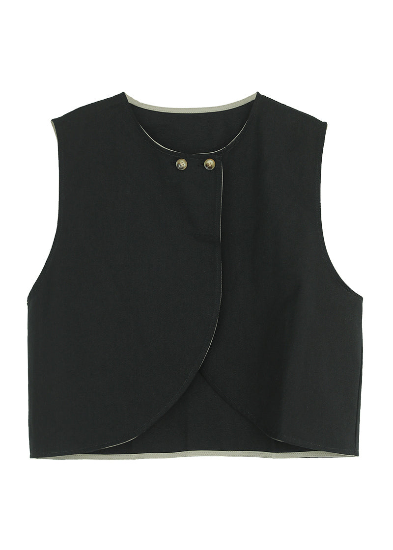 Simple Black O-Neck Button Waistcoat Sleeveless Ada Fashion