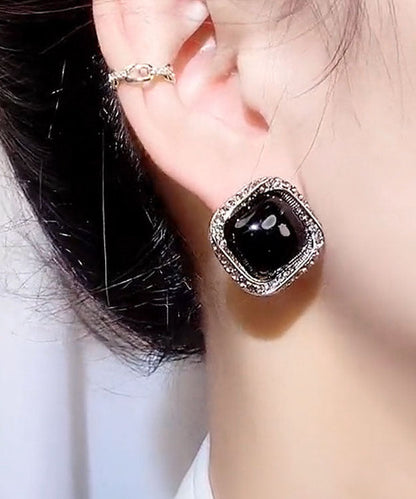 Simple Black Overgild Crystal Zircon Hoop Earrings Ada Fashion