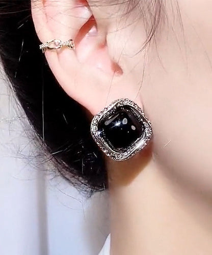 Simple Black Overgild Crystal Zircon Hoop Earrings TW1014 - fabuloryshop