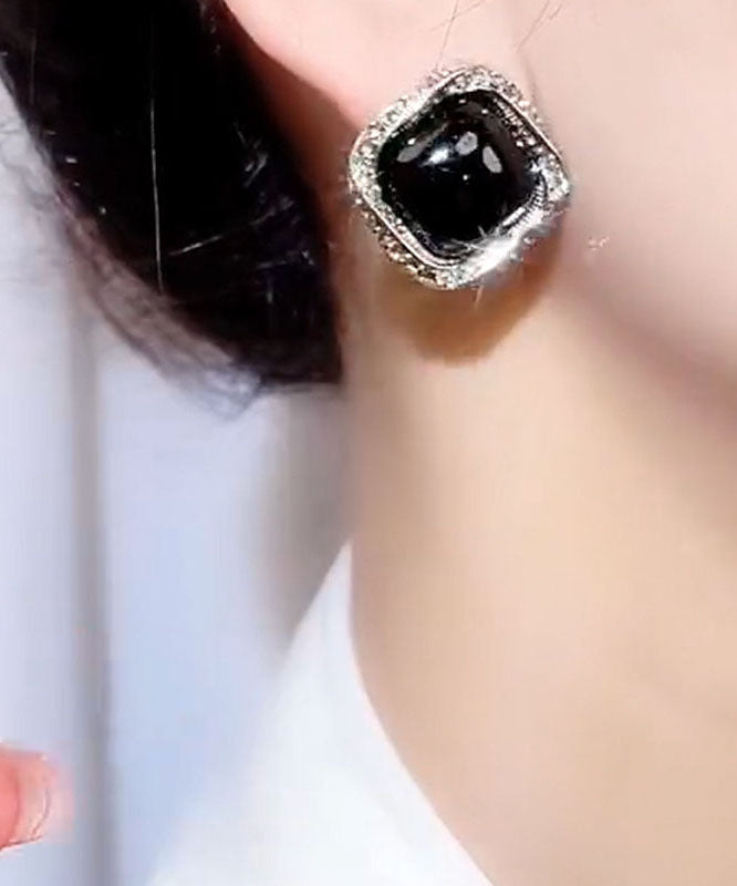 Simple Black Overgild Crystal Zircon Hoop Earrings TW1014 - fabuloryshop