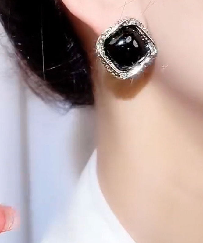 Simple Black Overgild Crystal Zircon Hoop Earrings Ada Fashion