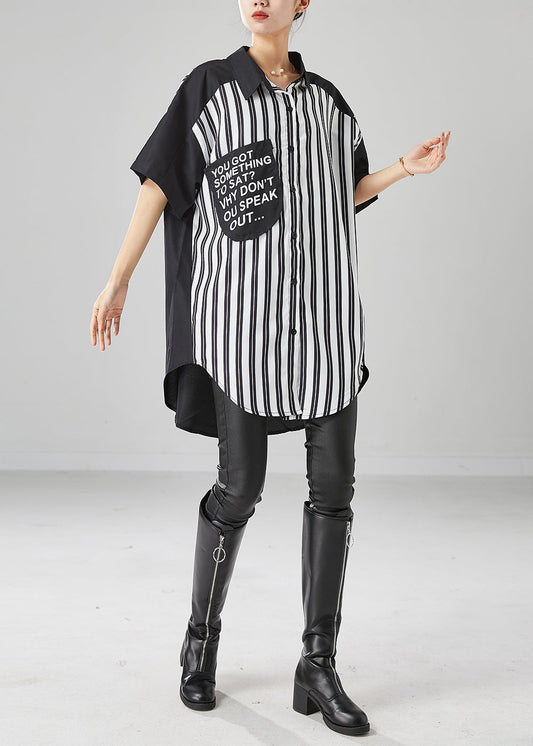 Simple Black Oversized Patchwork Striped Cotton Shirt Dress Summer LY6672 - fabuloryshop