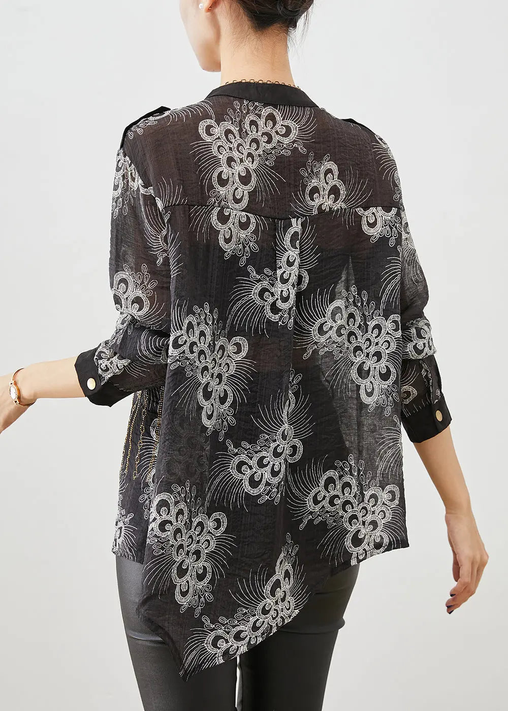 Simple Black Oversized Print Cotton Shirt Fall Ada Fashion