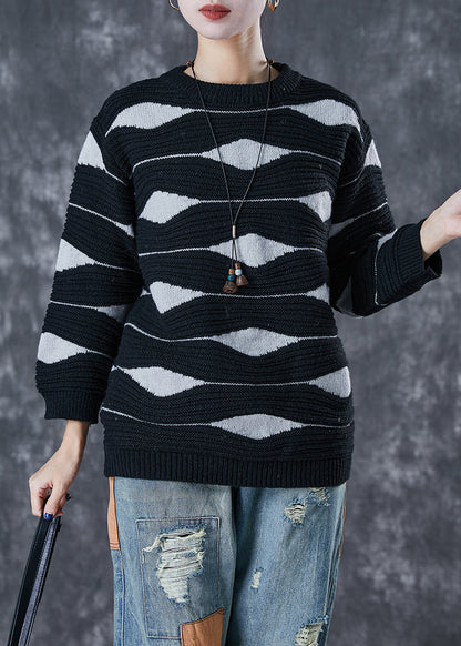 Simple Black Oversized Print Knit Sweaters Winter Ada Fashion