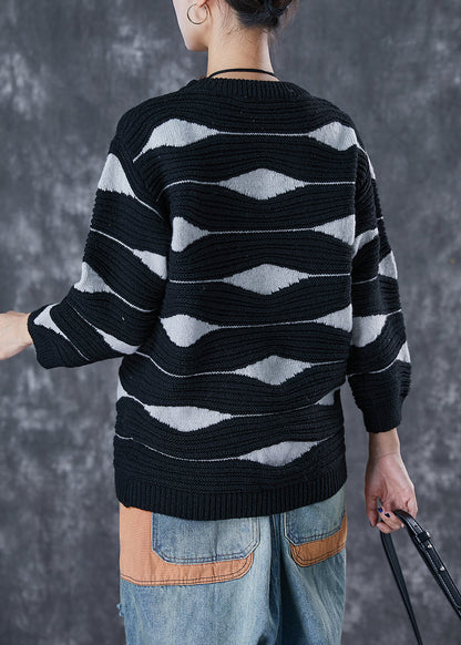 Simple Black Oversized Print Knit Sweaters Winter Ada Fashion