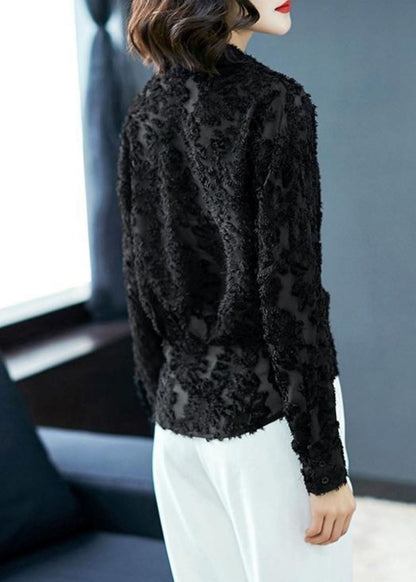 Simple Black Peter Pan Collar Patchwork Lace Shirt Top Spring LY6923 Ada Fashion